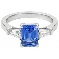 Natural Real ( Not Lab Grown )  2 Carats Womens Jewelry Blue Sapphire Ring Tapered Baguette 3 Stone