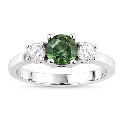 2 Ct Green Sapphire Natural Earth Mined Diamond Three Stone Wedding Ring 14K White Gold