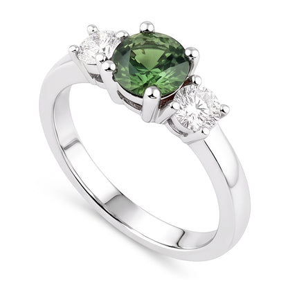 2 Ct Green Sapphire Natural Earth Mined Diamond Three Stone Wedding Ring 14K White Gold