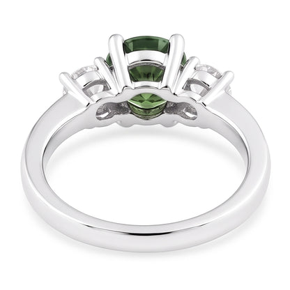 2 Ct Green Sapphire Natural Earth Mined Diamond Three Stone Wedding Ring 14K White Gold