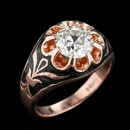 2 Ct Gypsy Solitaire Men’s Belcher Ring Round Old Miner Diamond Flower Style