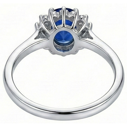 2 Ct Oval Cut Ceylon Sapphire And Natural Earth Mined Diamond Ring White Gold 14K