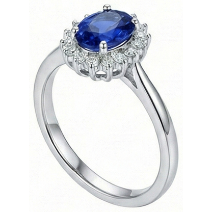 2 Ct Oval Cut Ceylon Sapphire And Natural Earth Mined Diamond Ring White Gold 14K