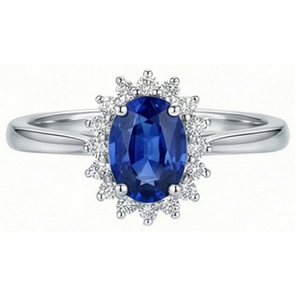 2 Ct Oval Cut Ceylon Sapphire And Natural Earth Mined Diamond Ring White Gold 14K