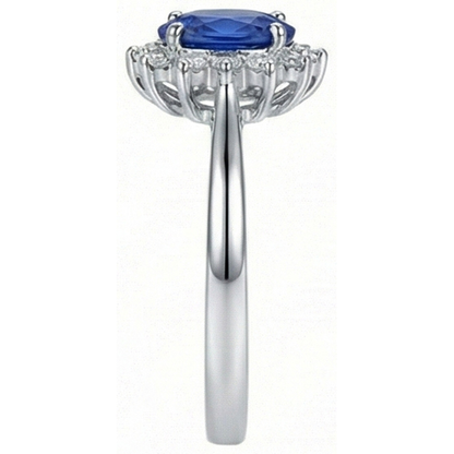 2 Ct Oval Cut Ceylon Sapphire And Natural Earth Mined Diamond Ring White Gold 14K