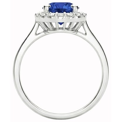 2 Ct Round Ceylon Sapphire Halo Natural Earth Mined Diamond Ring