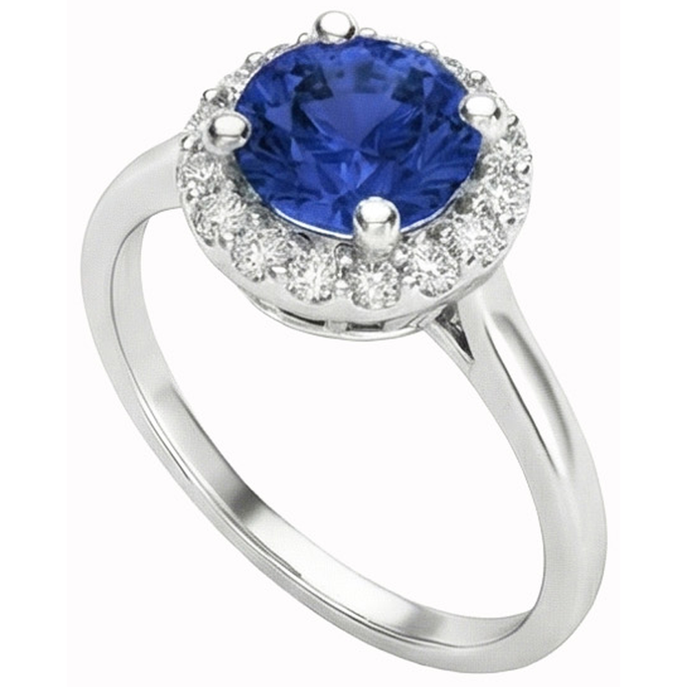 2 Ct Round Ceylon Sapphire Halo Natural Earth Mined Diamond Ring