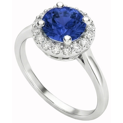 2 Ct Round Ceylon Sapphire Halo Natural Earth Mined Diamond Ring