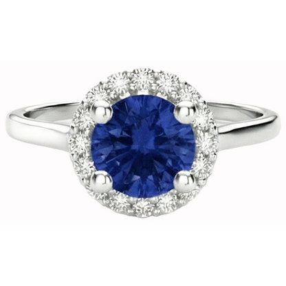 2 Ct Round Ceylon Sapphire Halo Natural Earth Mined Diamond Ring