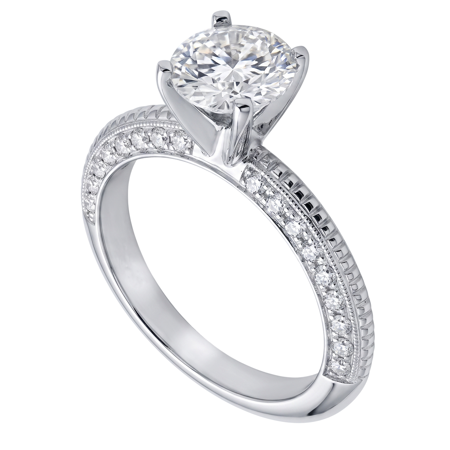 2 Ct. Round Micro Pave Natural Earth Mined Diamond Engagement Ring White Gold 14K