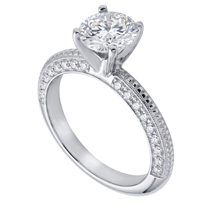 2 Ct. Round Micro Pave Natural Earth Mined Diamond Engagement Ring White Gold 14K