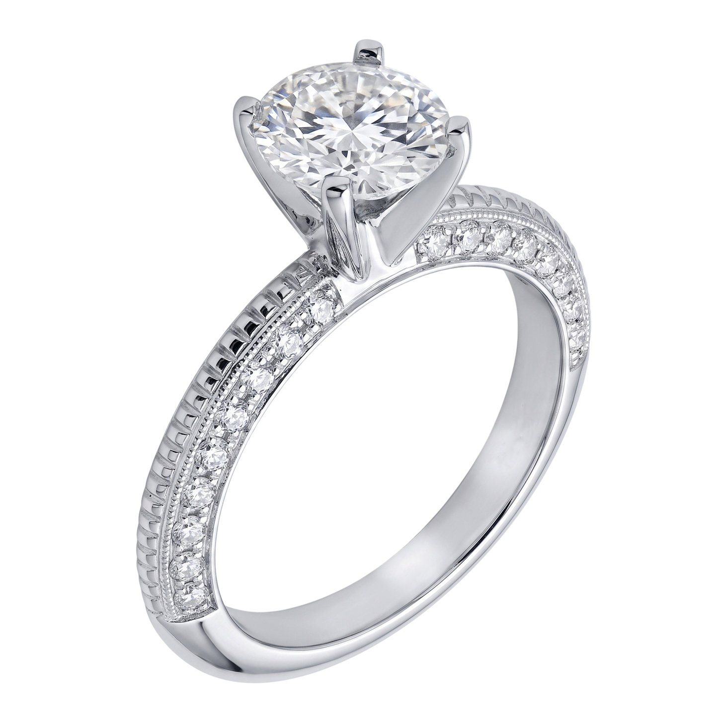2 Ct. Round Micro Pave Natural Earth Mined Diamond Engagement Ring White Gold 14K