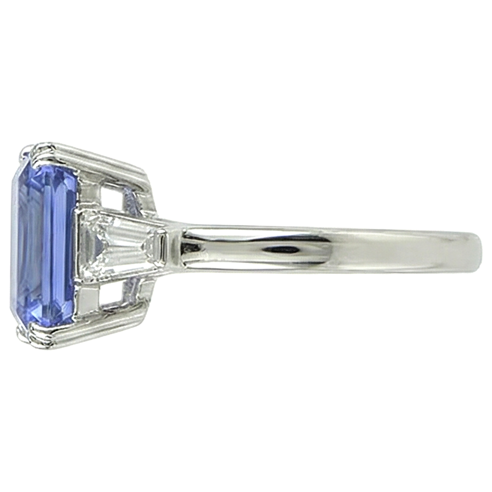 2 Ct Three Stone Tanzanite And Baguette Natural Earth Mined Diamond Wedding Ring