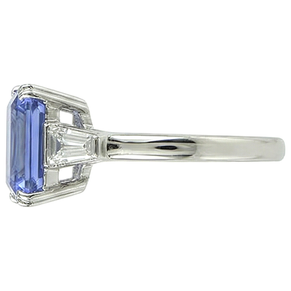 2 Ct Three Stone Tanzanite And Baguette Natural Earth Mined Diamond Wedding Ring