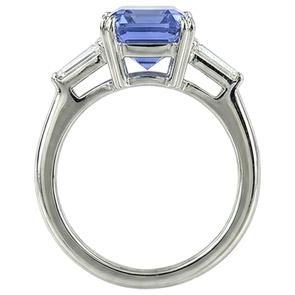 2 Ct Three Stone Tanzanite And Baguette Natural Earth Mined Diamond Wedding Ring