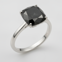 2 Carat Cushion Black Diamond Solitaire Ring Natural 14K White Gold
