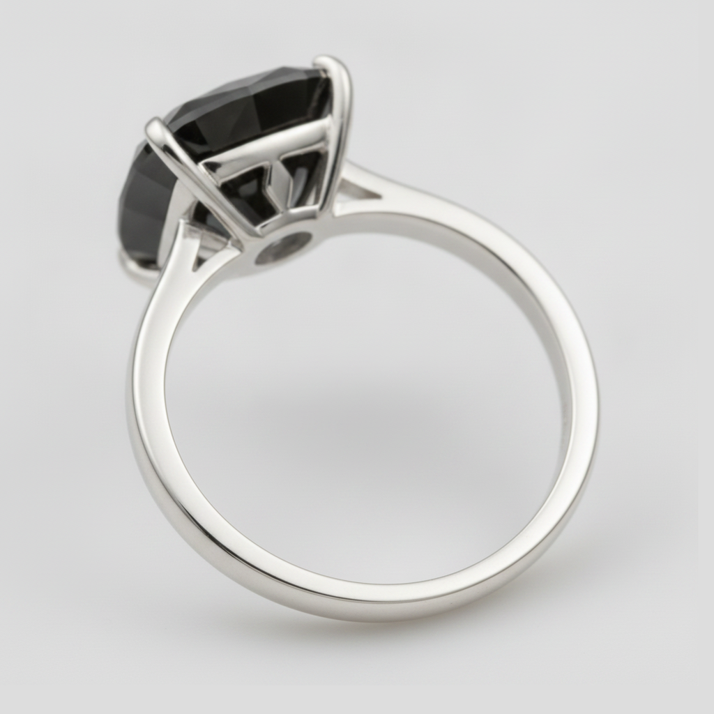 2 Carat Cushion Black Diamond Solitaire Ring Natural 14K White Gold