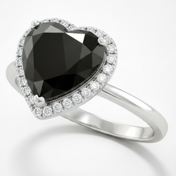 2 Carat Heart Black Diamond and White Diamond Halo Ring Natural 14K White Gold