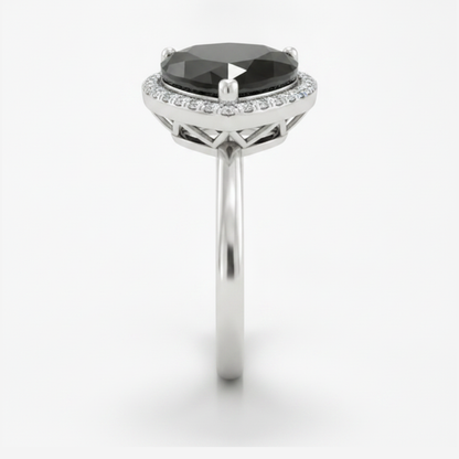 2 Carat Heart Black Diamond and White Diamond Halo Ring Natural 14K White Gold
