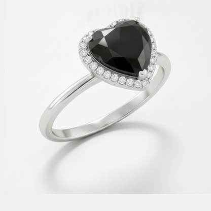 2 Carat Heart Black Diamond and White Diamond Halo Ring Natural 14K White Gold