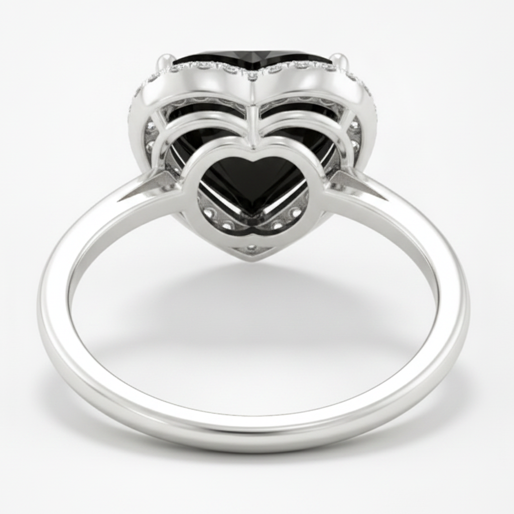 2 Carat Heart Black Diamond and White Diamond Halo Ring Natural 14K White Gold
