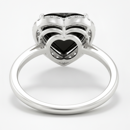 2 Carat Heart Black Diamond and White Diamond Halo Ring Natural 14K White Gold