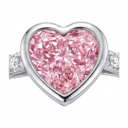 2 Carat Heart Pink Lab Grown Diamond and White Diamond Bezel Ring 14K White Gold