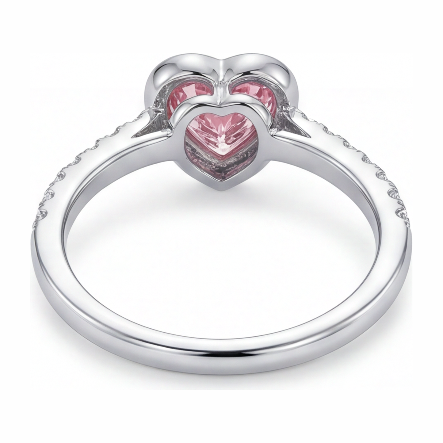 2 Carat Heart Pink Lab Grown Diamond and White Diamond Bezel Ring 14K White Gold