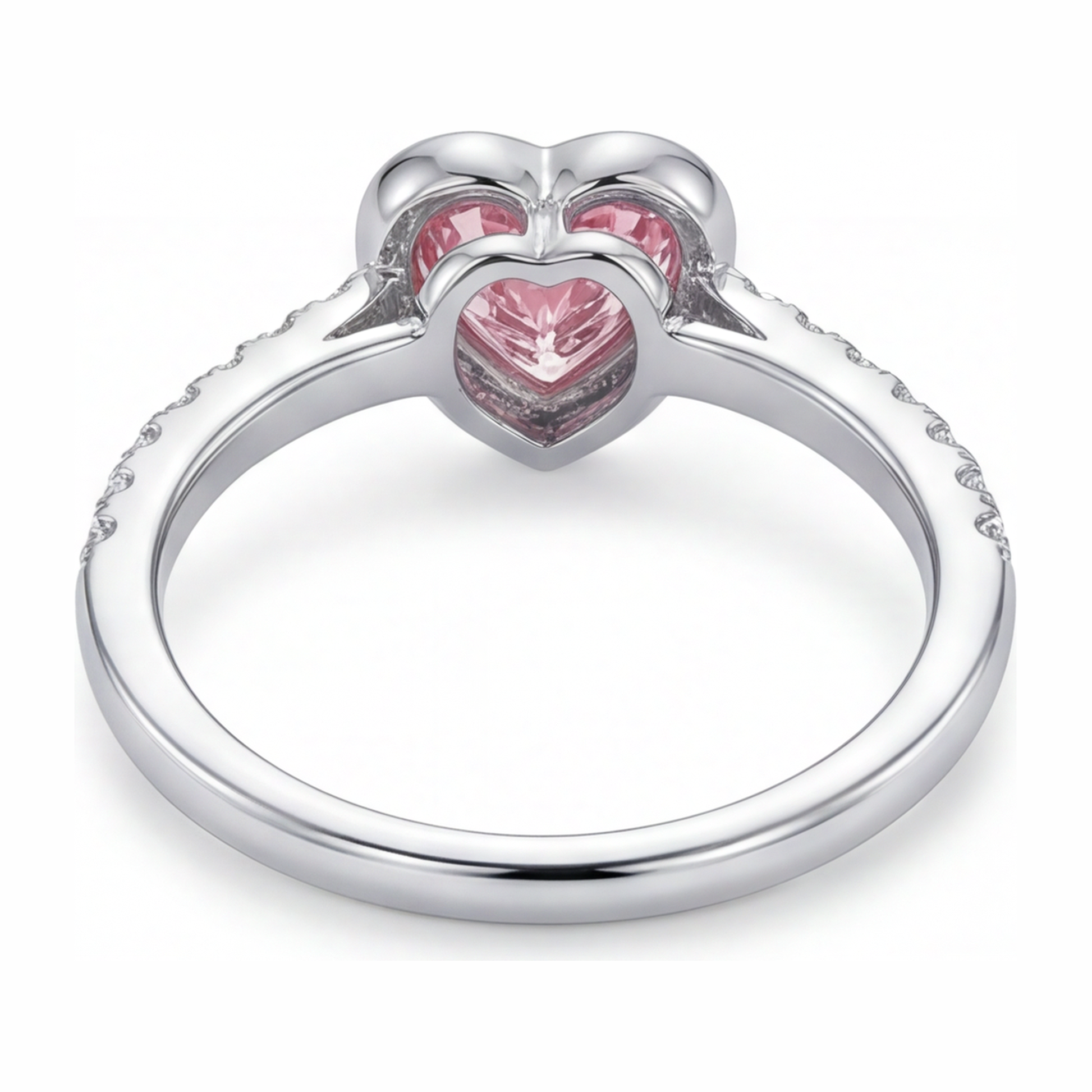 2 Carat Heart Pink Lab Grown Diamond and White Diamond Bezel Ring 14K White Gold