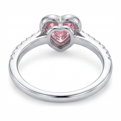 2 Carat Heart Pink Lab Grown Diamond and White Diamond Bezel Ring 14K White Gold