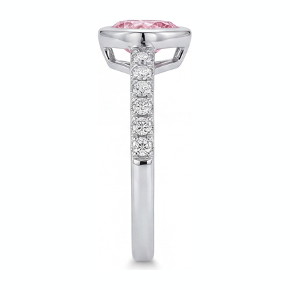2 Carat Heart Pink Lab Grown Diamond and White Diamond Bezel Ring 14K White Gold