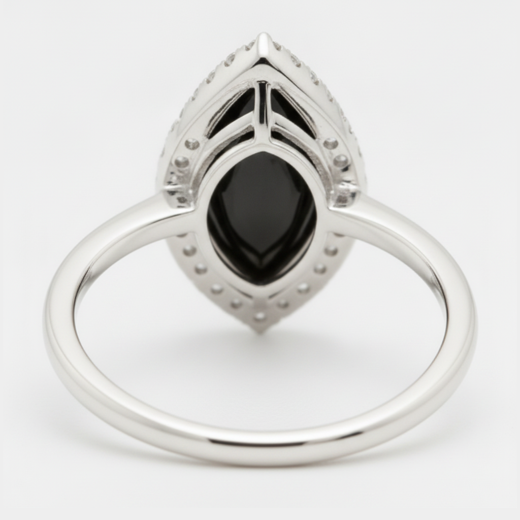 2 Carat Marquise Black Diamond and White Diamond Halo Ring Natural 14K White Gold