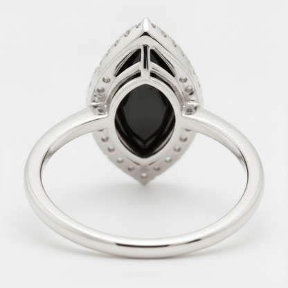 2 Carat Marquise Black Diamond and White Diamond Halo Ring Natural 14K White Gold