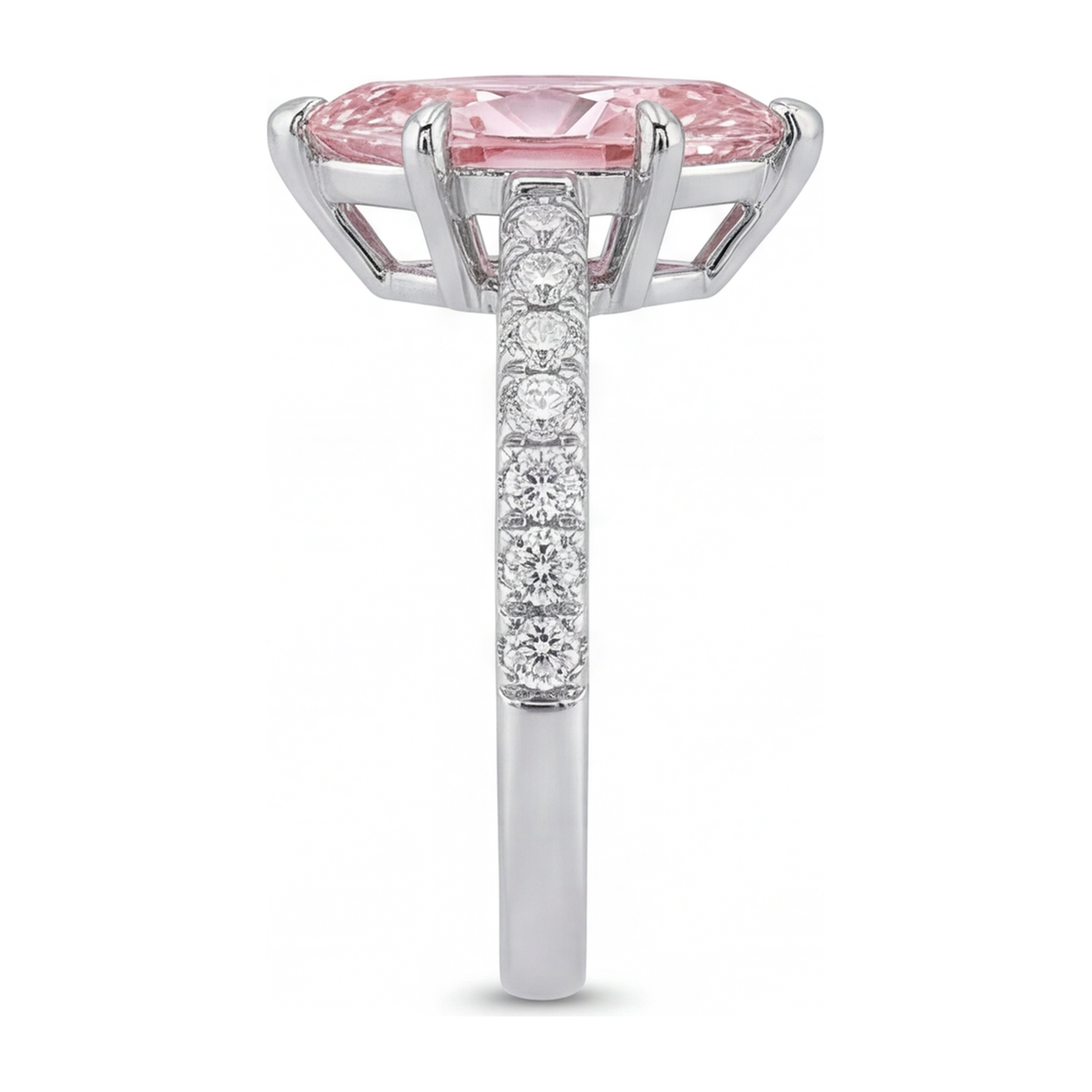 2 Carat Marquise Pink Lab Grown Diamond and White Diamond Pave Ring 14K White Gold