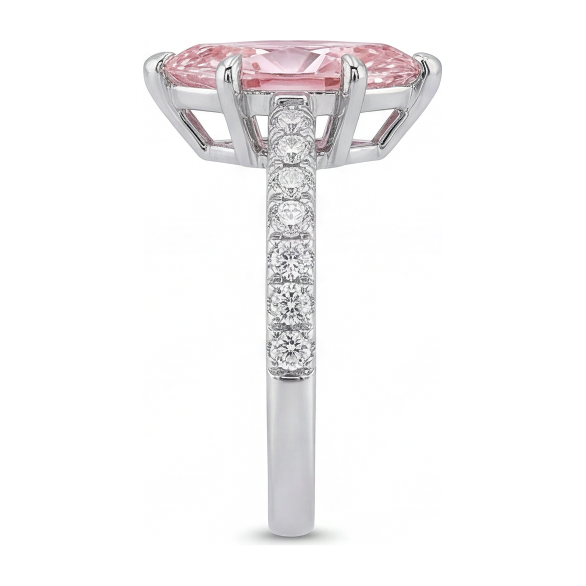 2 Carat Marquise Pink Lab Grown Diamond and White Diamond Pave Ring 14K White Gold