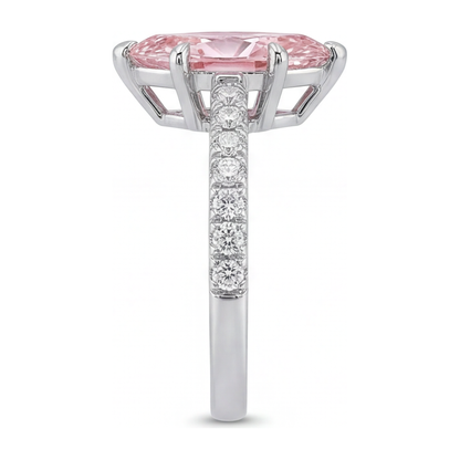 2 Carat Marquise Pink Lab Grown Diamond and White Diamond Pave Ring 14K White Gold