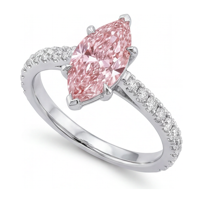 2 Carat Marquise Pink Lab Grown Diamond and White Diamond Pave Ring 14K White Gold
