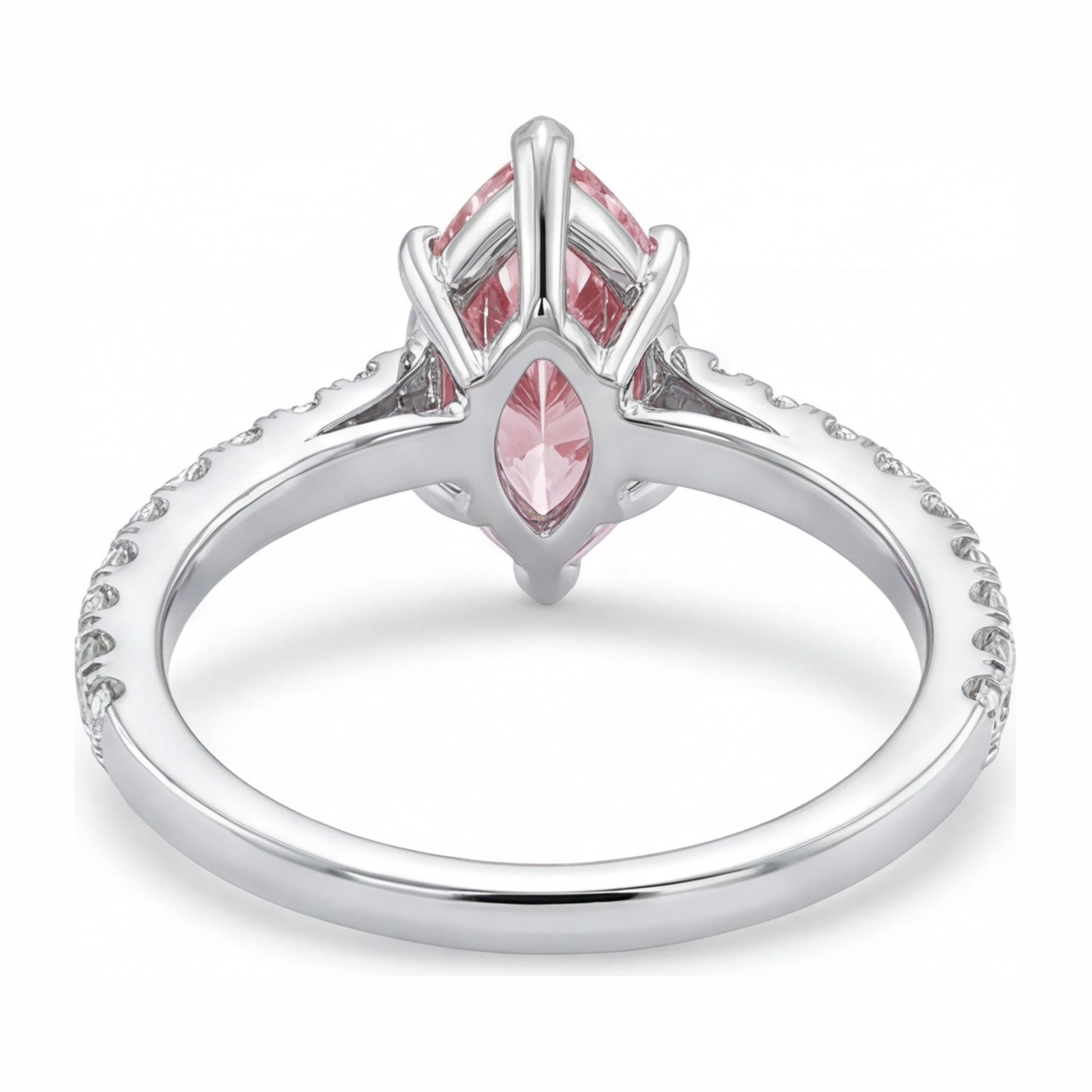 2 Carat Marquise Pink Lab Grown Diamond and White Diamond Pave Ring 14K White Gold