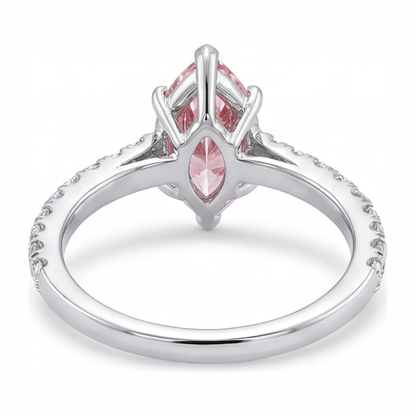 2 Carat Marquise Pink Lab Grown Diamond and White Diamond Pave Ring 14K White Gold