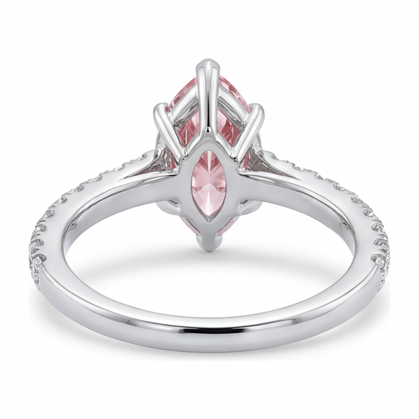 2 Carat Marquise Pink Lab Grown Diamond and White Diamond Pave Ring 14K White Gold