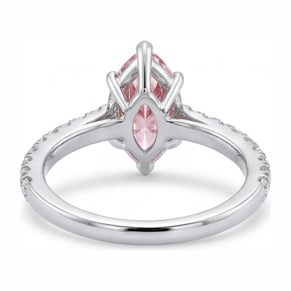 2 Carat Marquise Pink Lab Grown Diamond and White Diamond Pave Ring 14K White Gold