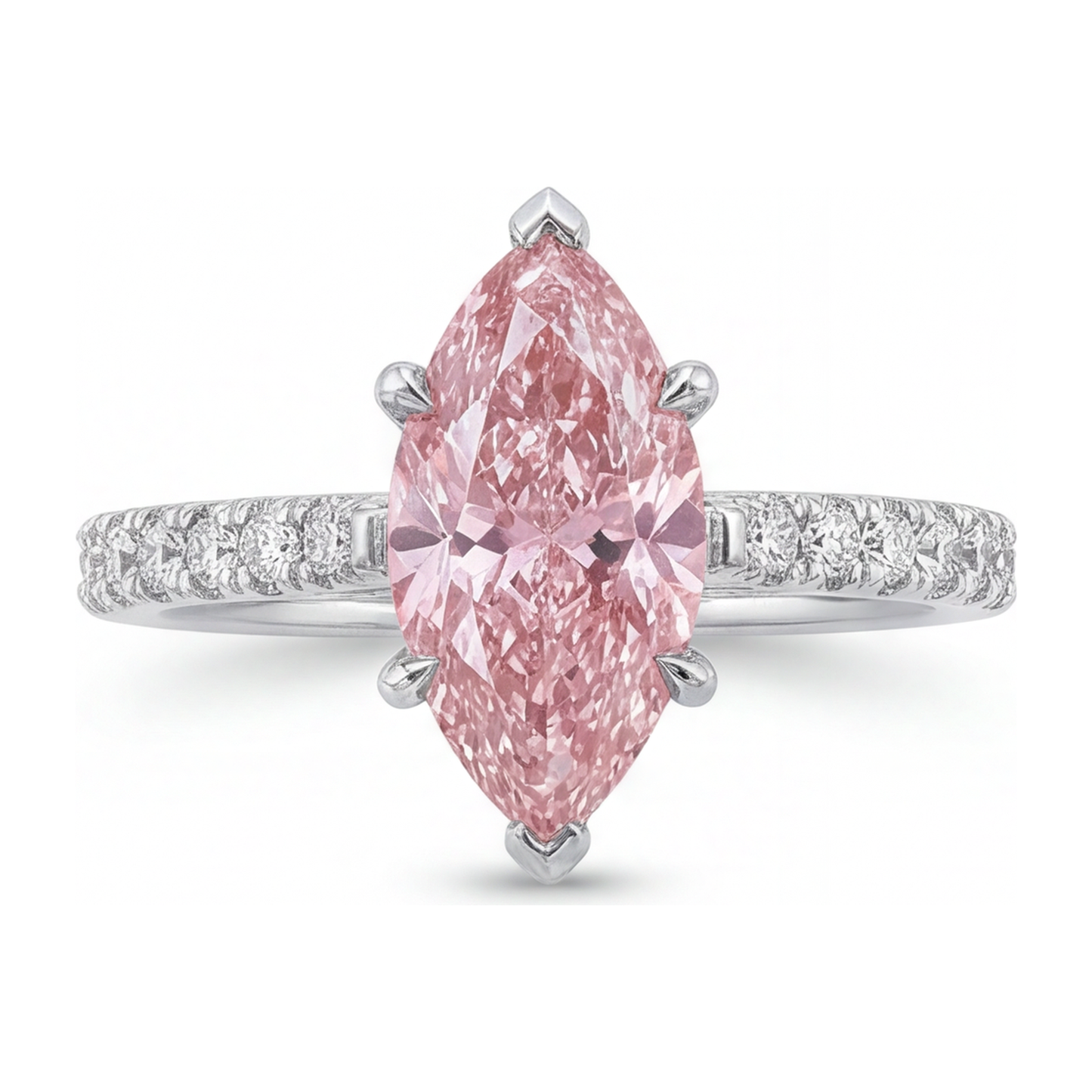 2 Carat Marquise Pink Lab Grown Diamond and White Diamond Pave Ring 14K White Gold