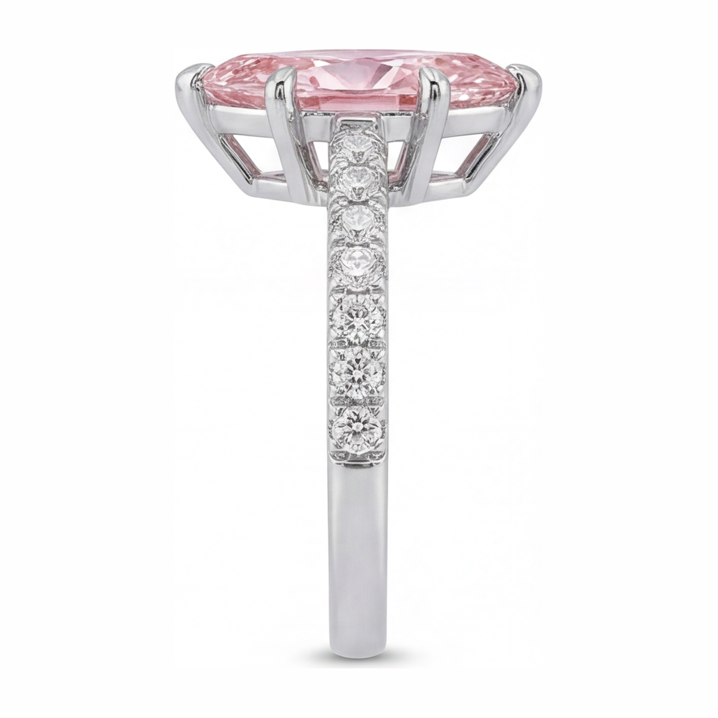 2 Carat Marquise Pink Lab Grown Diamond and White Diamond Pave Ring 14K White Gold