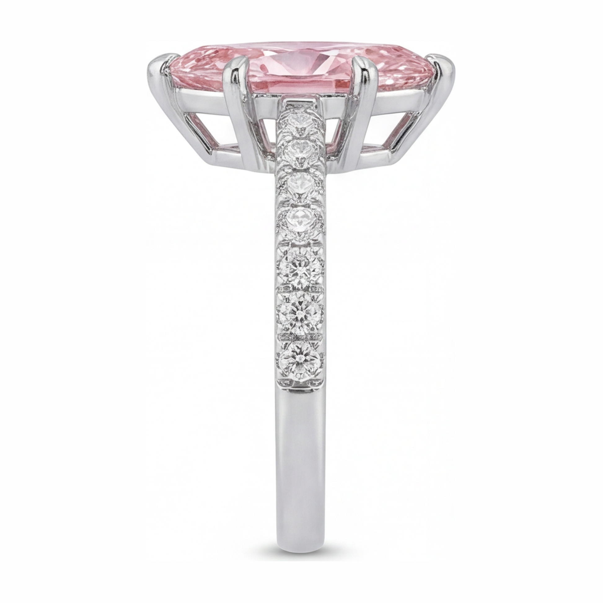 2 Carat Marquise Pink Lab Grown Diamond and White Diamond Pave Ring 14K White Gold