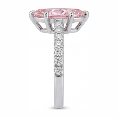 2 Carat Marquise Pink Lab Grown Diamond and White Diamond Pave Ring 14K White Gold