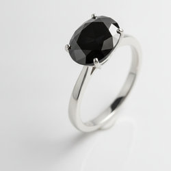 2 Carat Oval Black Diamond Solitaire Ring Natural 14K White Gold