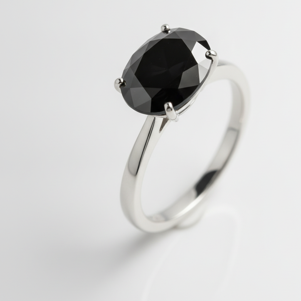 2 Carat Oval Black Diamond Solitaire Ring Natural 14K White Gold