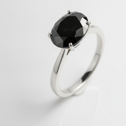 2 Carat Oval Black Diamond Solitaire Ring Natural 14K White Gold