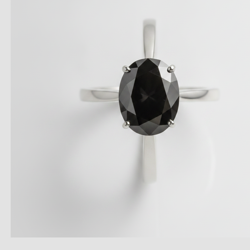 2 Carat Oval Black Diamond Solitaire Ring Natural 14K White Gold