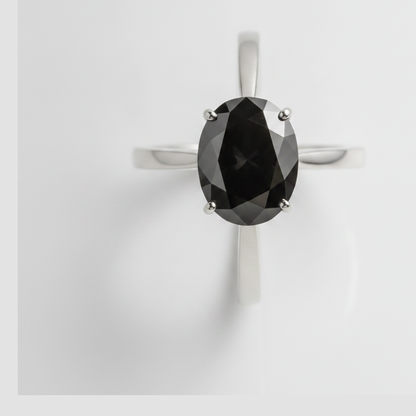 2 Carat Oval Black Diamond Solitaire Ring Natural 14K White Gold